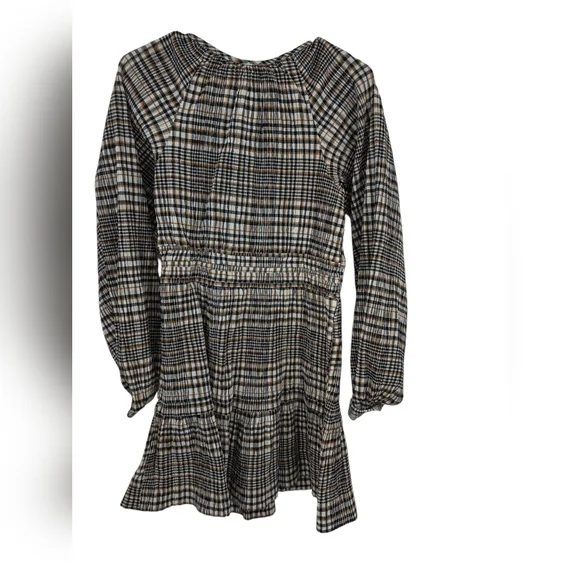 Anthropologie The Somerset Mini Dress Plaid Puff Sleeve Medium Smocked Waist - Picture 5 of 6